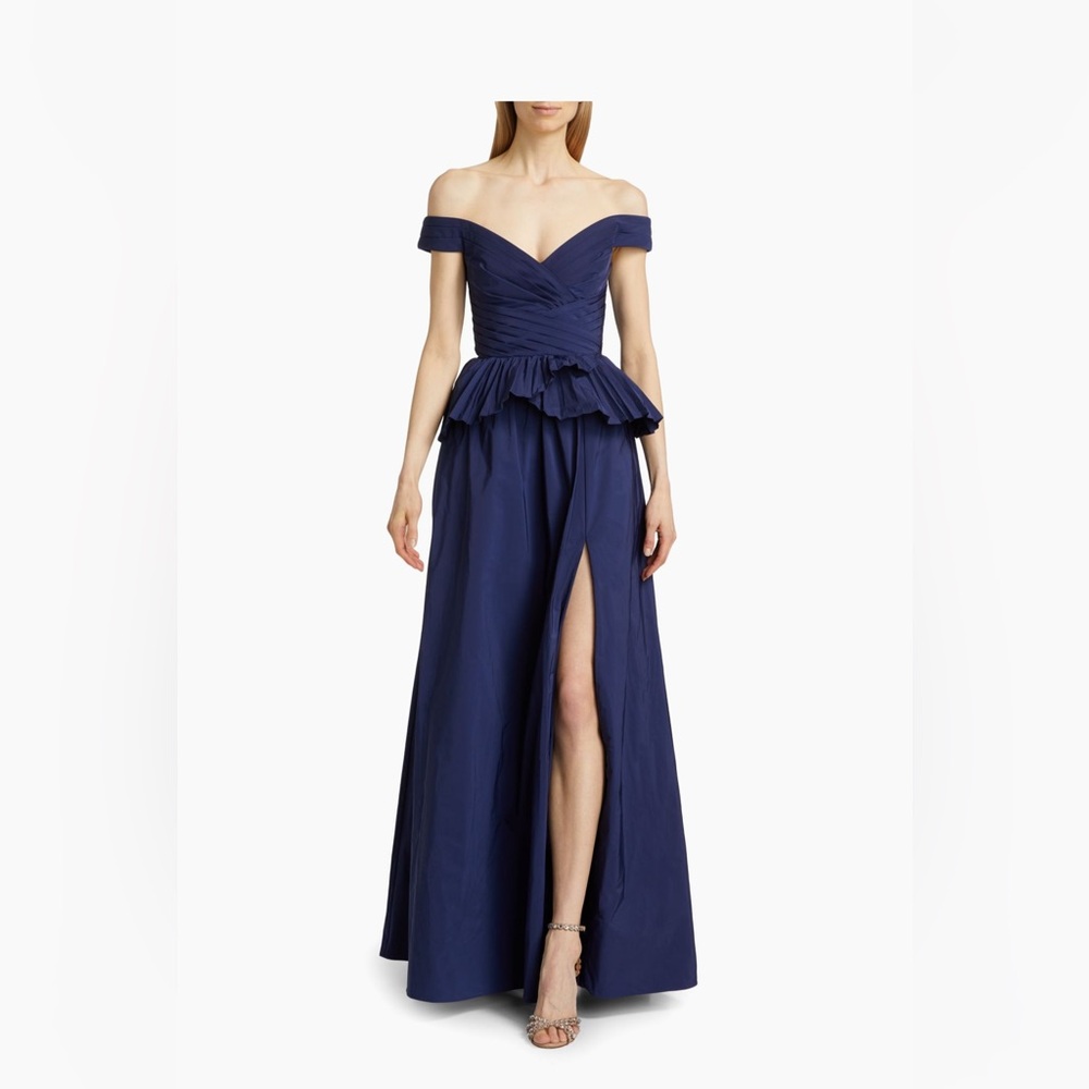 MARCHESA NOTTE off the shoulder peplum ball gown